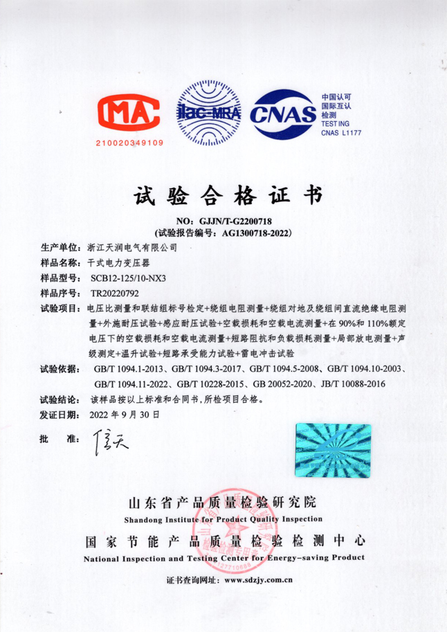 scb12 125 nx3 test certificate