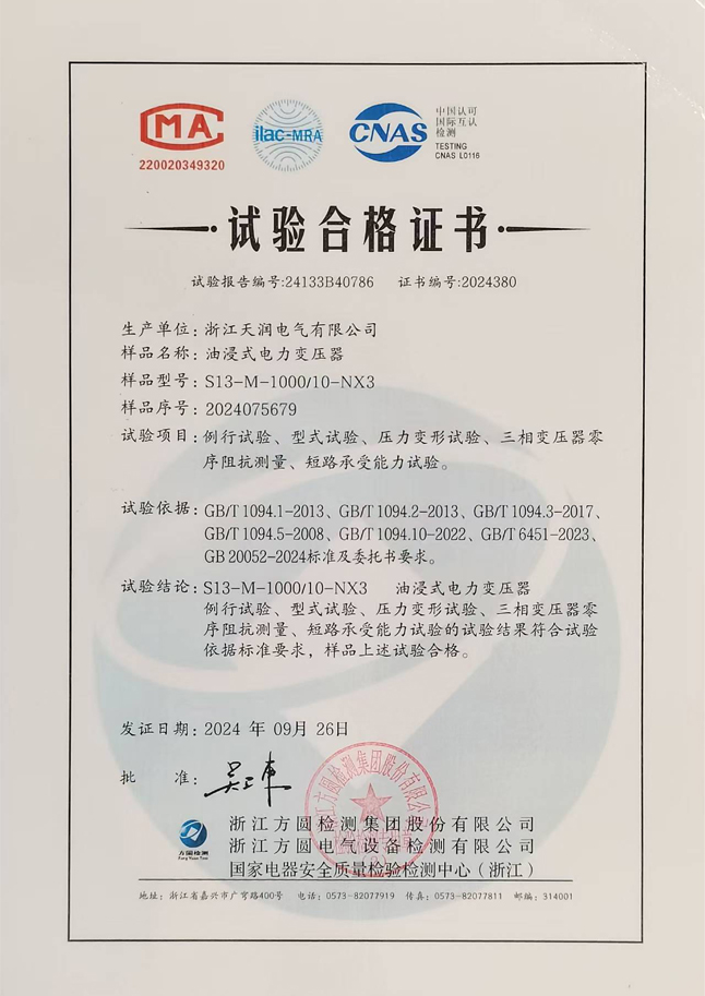 s13 m 1000 10 nx3 test certificate